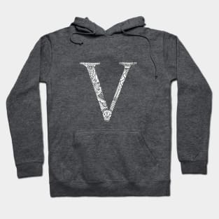 Henna Alphabet V / Henna Letter V - Black Henna Line Art Hoodie